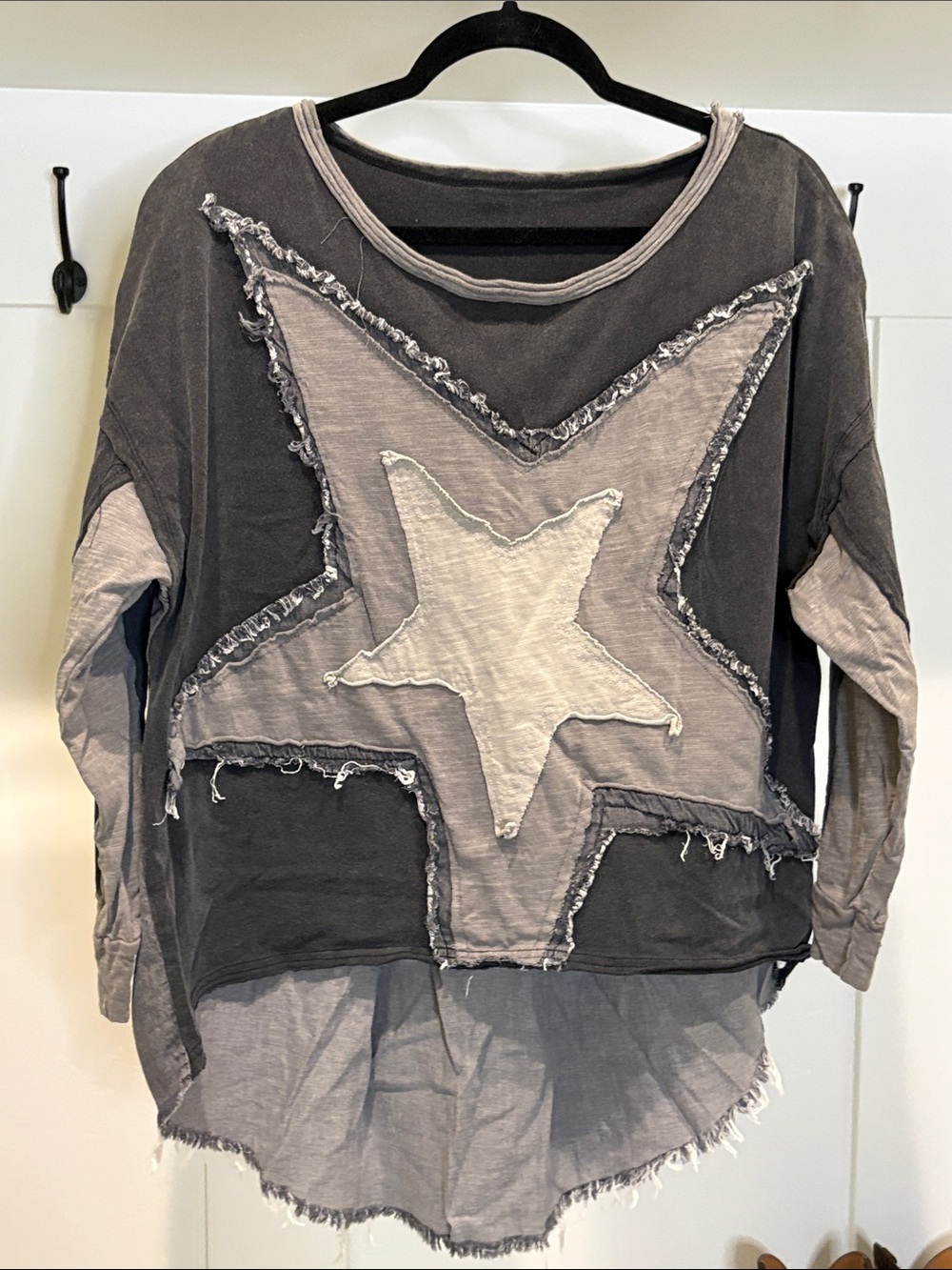 Layered Star Hi-Low Boatneck Long Sleeve Tee